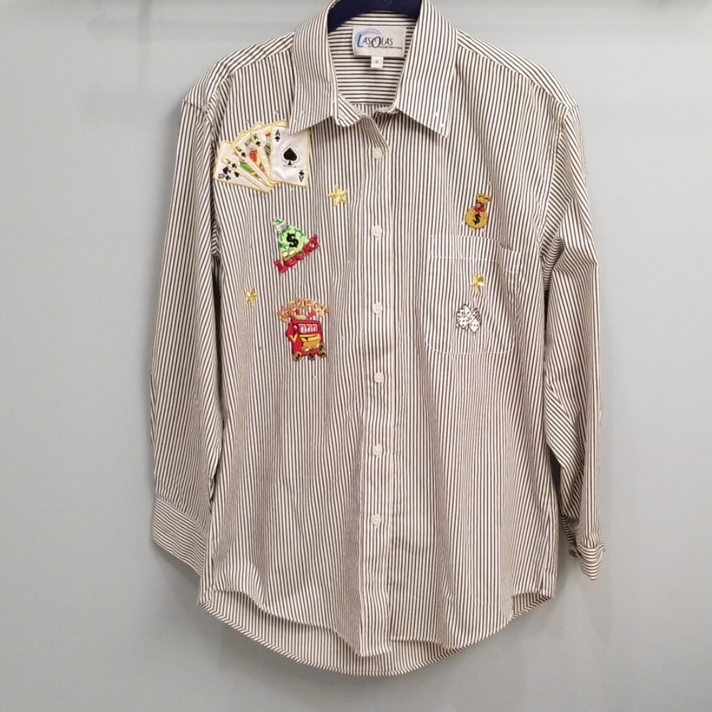 Las Olas Striped Button Down Casino Shirt in Small